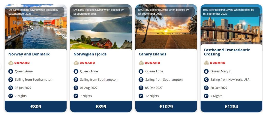 Queen Anne May 2027 to January 2028 Now on Sale! ⚓ 2 cunard 2 Louise and Scott at Hays Travel